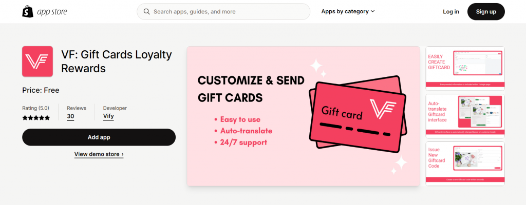 Vify Gift Card Loyalty Rewards Shopify app