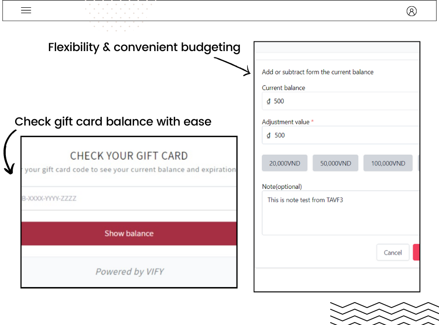 Vify Gift Card & Loyalty Rewards balance adjustment