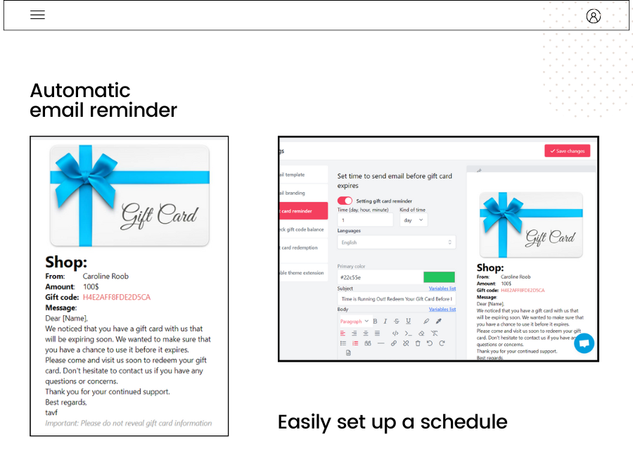 Automatic email reminder shopify gift card app 