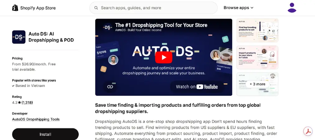 Top 10 Best Dropshipping Apps for Shopify Stores 19 Auto DS: AI Dropshipping & POD