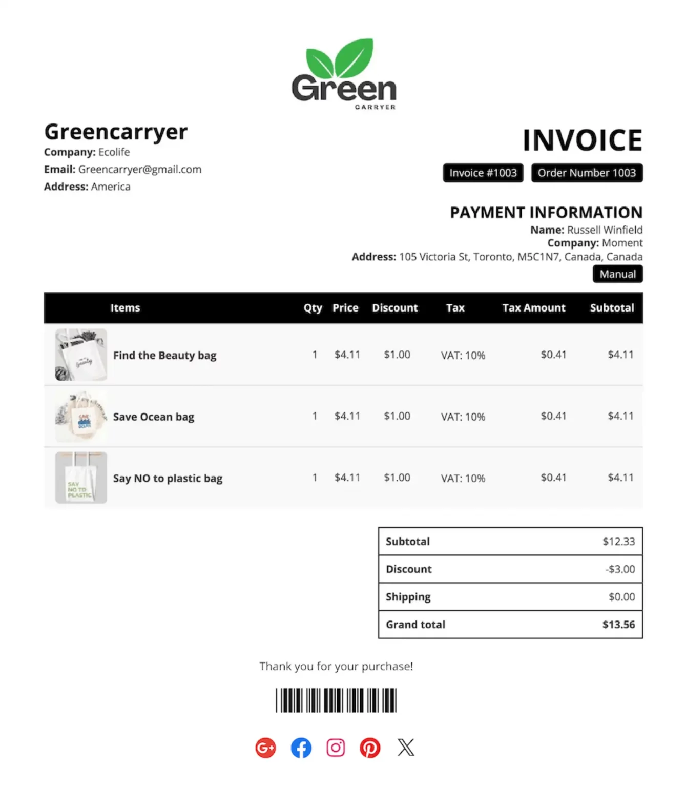 shopify order printer template
