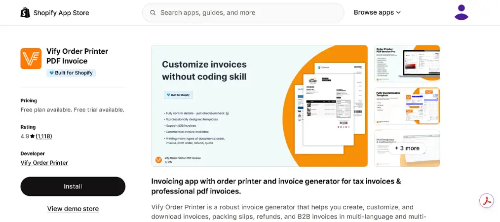 Vify Order Printer PDF Invoice